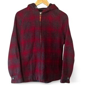 Woolrich Red Black Hunt Buffalo Plaid Hooded Jacket Wool Blend Classic Cabin